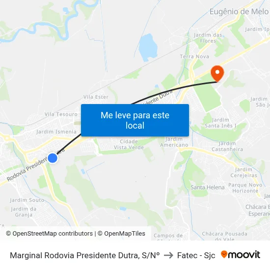 Marginal Rodovia Presidente Dutra, S/Nº to Fatec - Sjc map