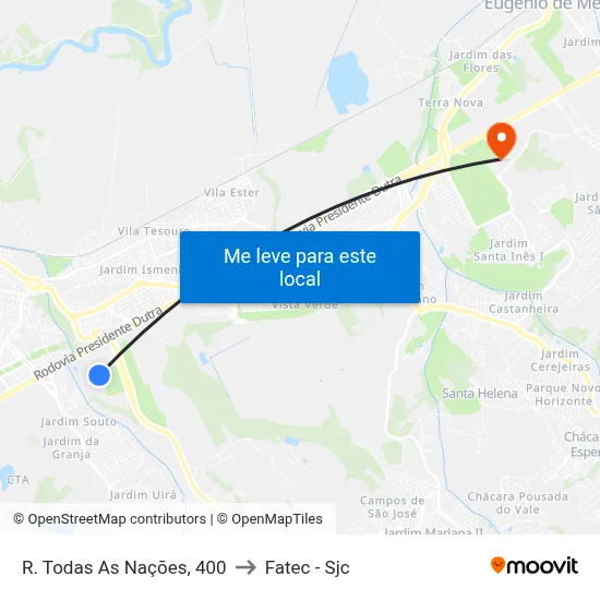 R. Todas As Nações, 400 to Fatec - Sjc map