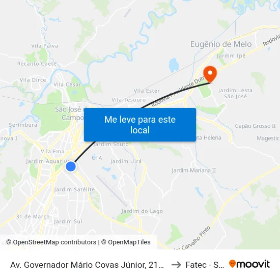 Av. Governador Mário Covas Júnior, 2121 to Fatec - Sjc map