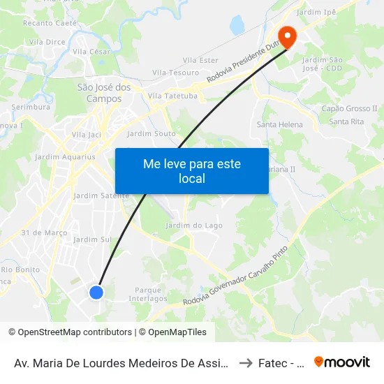 Av. Maria De Lourdes Medeiros De Assis, 140 to Fatec - Sjc map