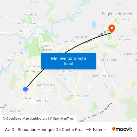 Av. Dr. Sebastião Henrique Da Cunha Pontes, 29 to Fatec - Sjc map