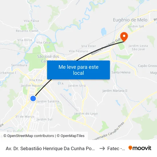 Av. Dr. Sebastião Henrique Da Cunha Pontes, 4300 to Fatec - Sjc map