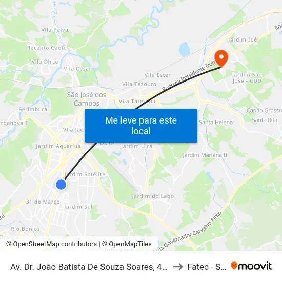 Av. Dr. João Batista De Souza Soares, 431 to Fatec - Sjc map