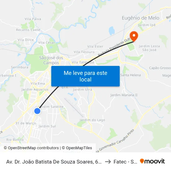 Av. Dr. João Batista De Souza Soares, 668 to Fatec - Sjc map