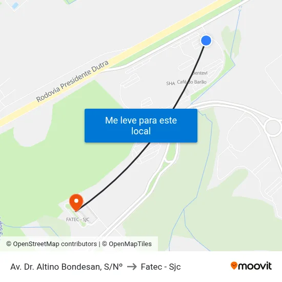 Av. Dr. Altino Bondesan, S/Nº to Fatec - Sjc map