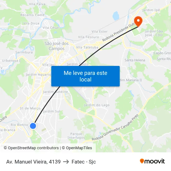 Av. Manuel Vieira, 4139 to Fatec - Sjc map