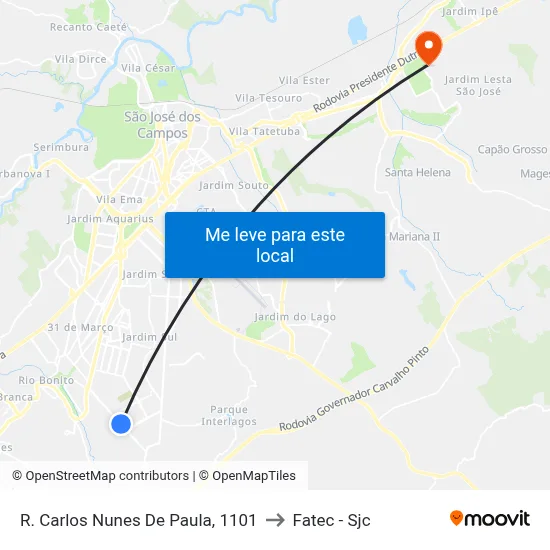 R. Carlos Nunes De Paula, 1101 to Fatec - Sjc map