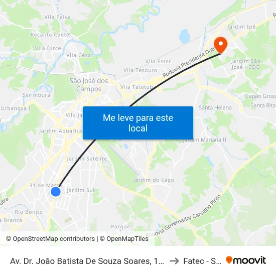 Av. Dr. João Batista De Souza Soares, 100 to Fatec - Sjc map