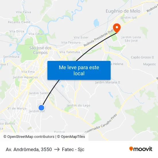 Av. Andrômeda, 3550 to Fatec - Sjc map