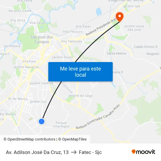 Av. Adilson José Da Cruz, 13 to Fatec - Sjc map