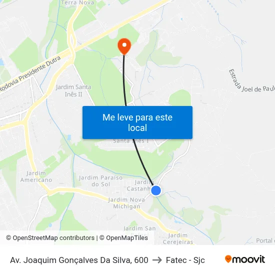 Av. Joaquim Gonçalves Da Silva, 600 to Fatec - Sjc map