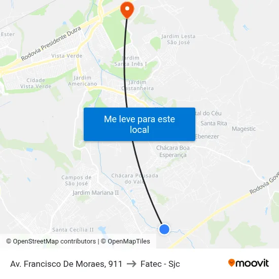 Av. Francisco De Moraes, 911 to Fatec - Sjc map