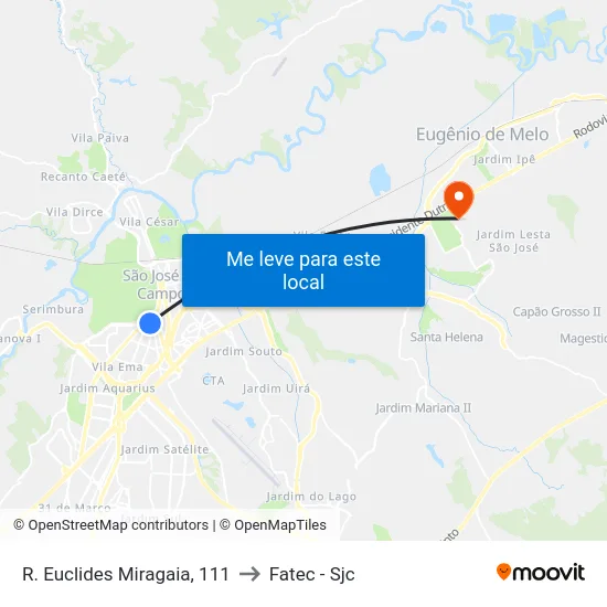 R. Euclides Miragaia, 111 to Fatec - Sjc map