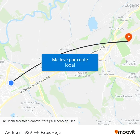 Av. Brasil, 929 to Fatec - Sjc map