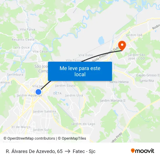R. Álvares De Azevedo, 65 to Fatec - Sjc map