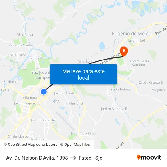 Av. Dr. Nelson D'Avila, 1398 to Fatec - Sjc map
