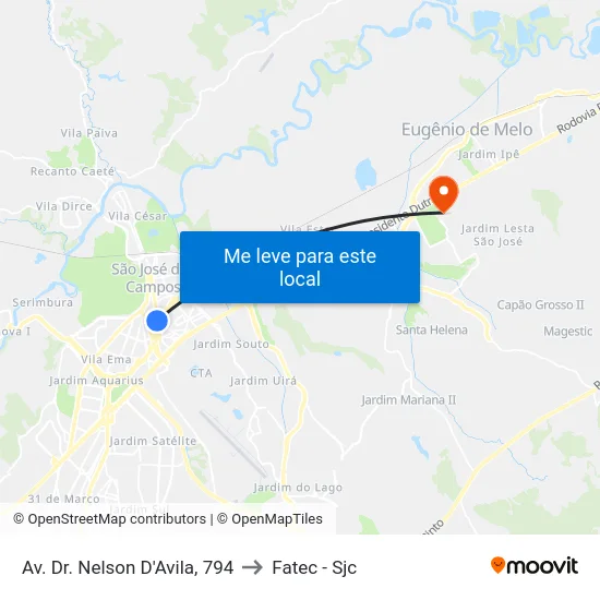 Av. Dr. Nelson D'Avila, 794 to Fatec - Sjc map