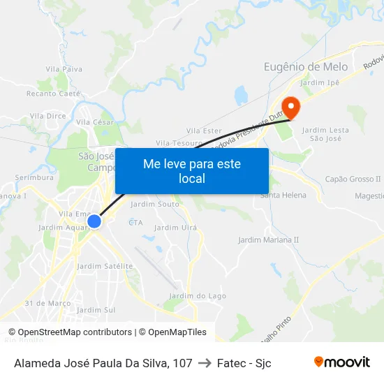 Alameda José Paula Da Silva, 107 to Fatec - Sjc map