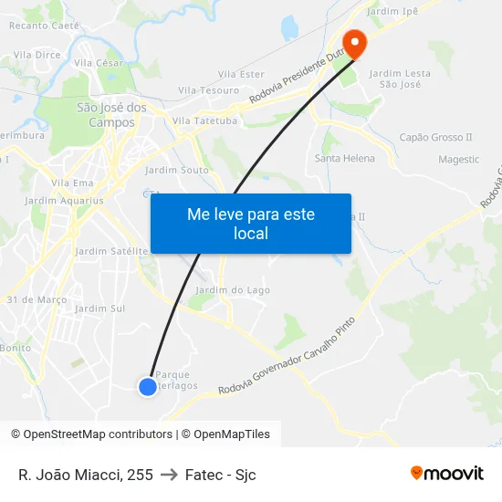 R. João Miacci, 255 to Fatec - Sjc map