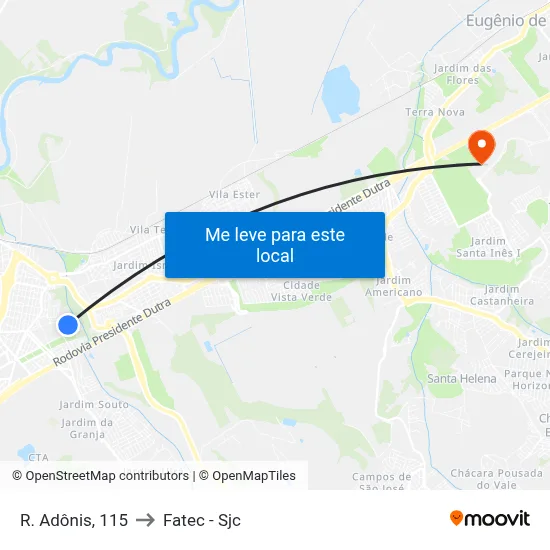 R. Adônis, 115 to Fatec - Sjc map