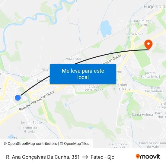 R. Ana Gonçalves Da Cunha, 351 to Fatec - Sjc map