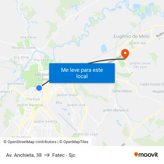 Av. Anchieta, 38 to Fatec - Sjc map