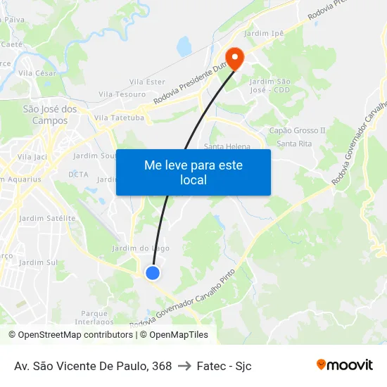 Av. São Vicente De Paulo, 368 to Fatec - Sjc map
