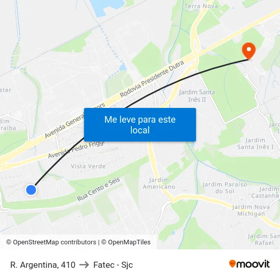R. Argentina, 410 to Fatec - Sjc map
