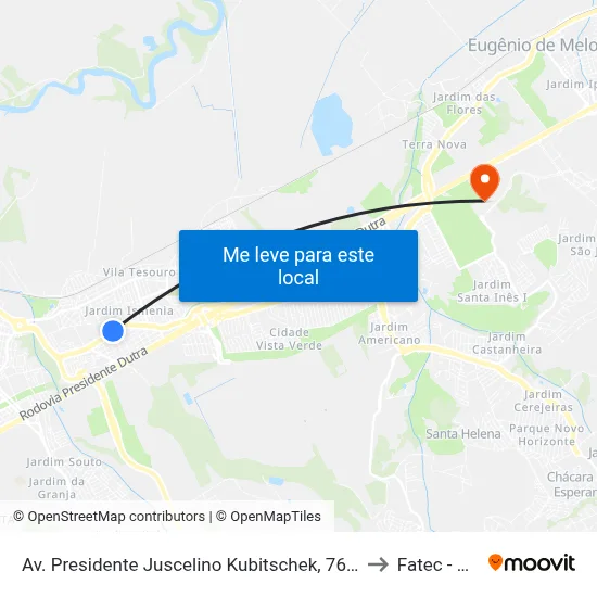 Av. Presidente Juscelino Kubitschek, 7690 to Fatec - Sjc map