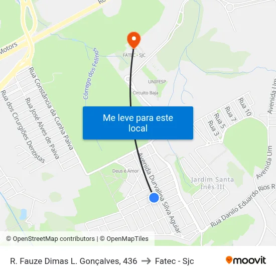 R. Fauze Dimas L. Gonçalves, 436 to Fatec - Sjc map