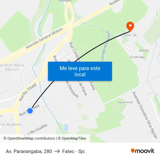 Av. Pararangaba, 280 to Fatec - Sjc map