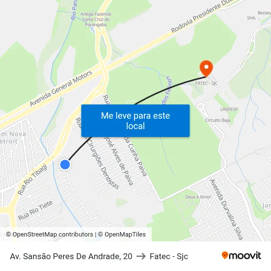 Av. Sansão Peres De Andrade, 20 to Fatec - Sjc map