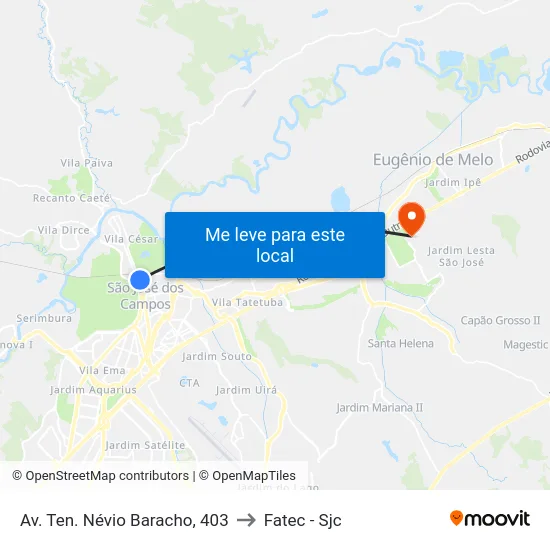 Av. Ten. Névio Baracho,  403 to Fatec - Sjc map