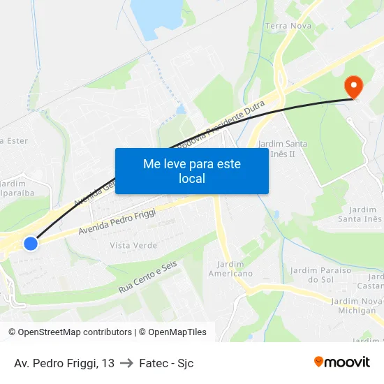 Av. Pedro Friggi, 13 to Fatec - Sjc map