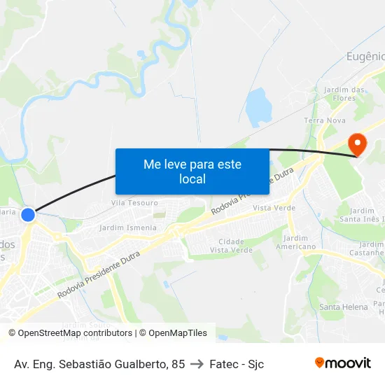 Av. Eng. Sebastião Gualberto, 85 to Fatec - Sjc map