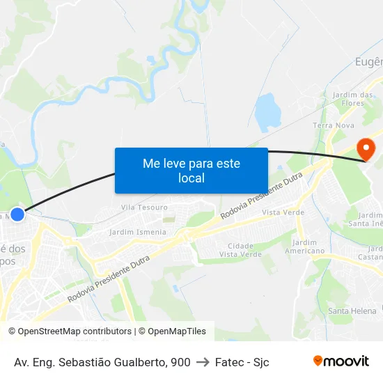 Av. Eng. Sebastião Gualberto, 900 to Fatec - Sjc map