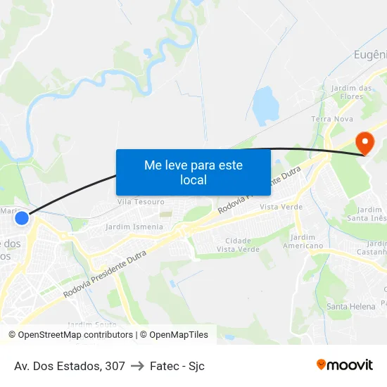 Av. Dos Estados, 307 to Fatec - Sjc map