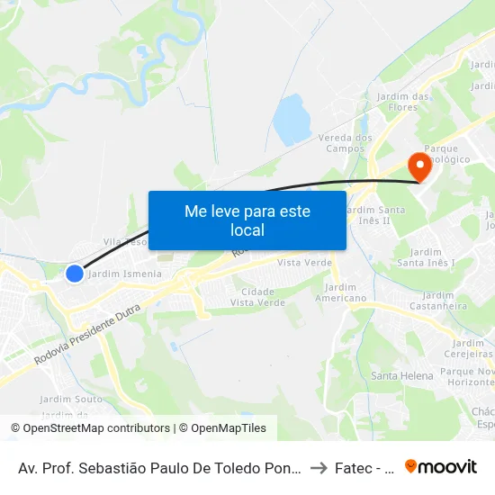 Av. Prof. Sebastião Paulo De Toledo Pontes, 42 to Fatec - Sjc map