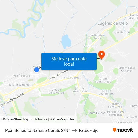 Pça. Benedito Narciso Ceruti, S/N° to Fatec - Sjc map
