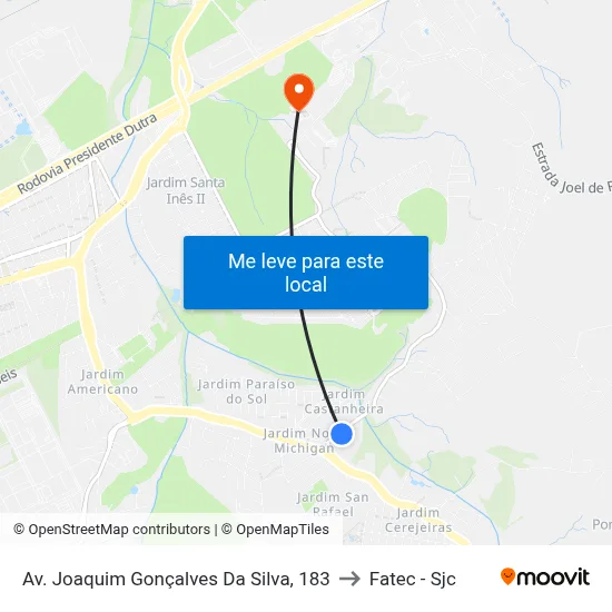 Av. Joaquim Gonçalves Da Silva, 183 to Fatec - Sjc map
