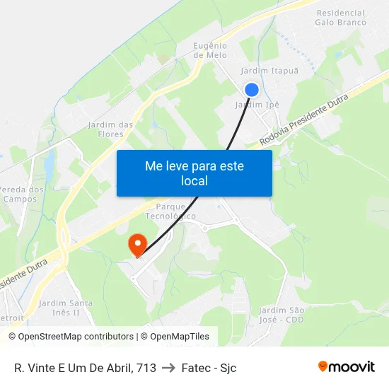R. Vinte E Um De Abril, 713 to Fatec - Sjc map