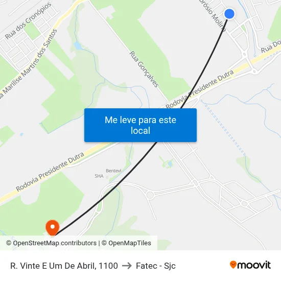 R. Vinte E Um De Abril, 1100 to Fatec - Sjc map