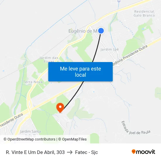 R. Vinte E Um De Abril, 303 to Fatec - Sjc map