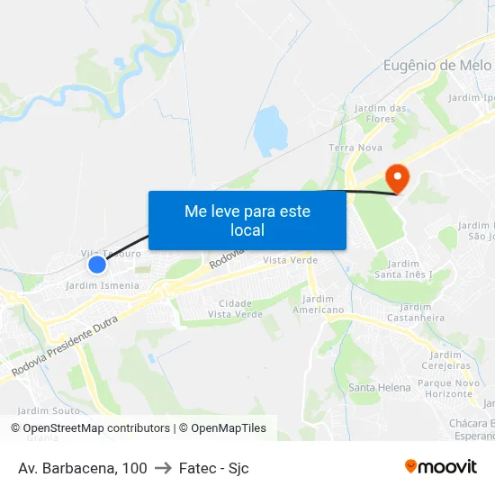 Av. Barbacena, 100 to Fatec - Sjc map