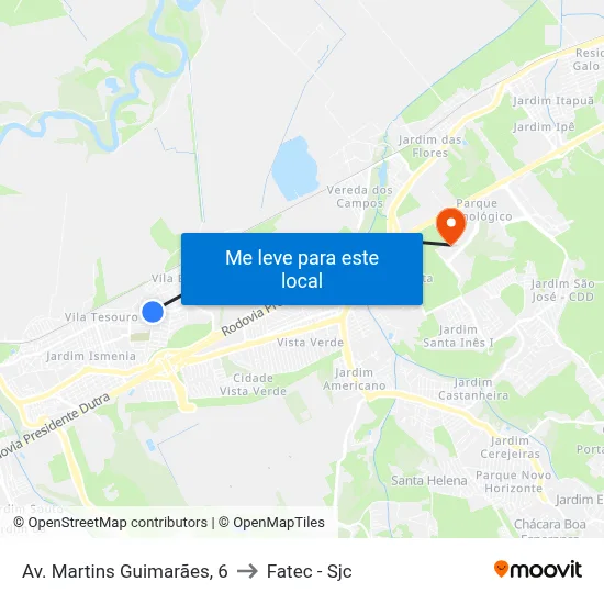 Av. Martins Guimarães, 6 to Fatec - Sjc map