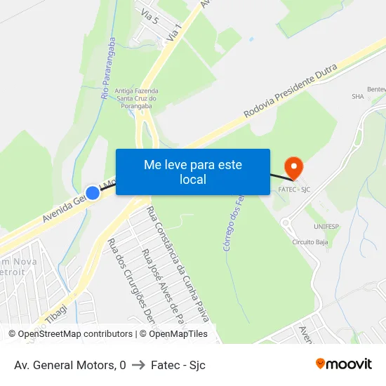 Av. General Motors, 0 to Fatec - Sjc map