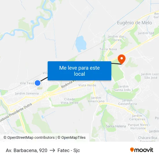 Av. Barbacena, 920 to Fatec - Sjc map