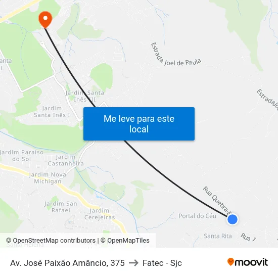 Av. José Paixão Amâncio, 375 to Fatec - Sjc map