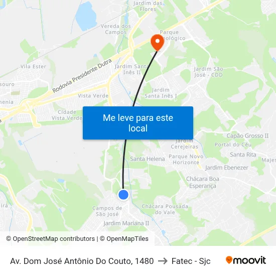 Av. Dom José Antônio Do Couto, 1480 to Fatec - Sjc map