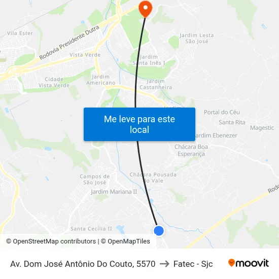 Av. Dom José Antônio Do Couto, 5570 to Fatec - Sjc map